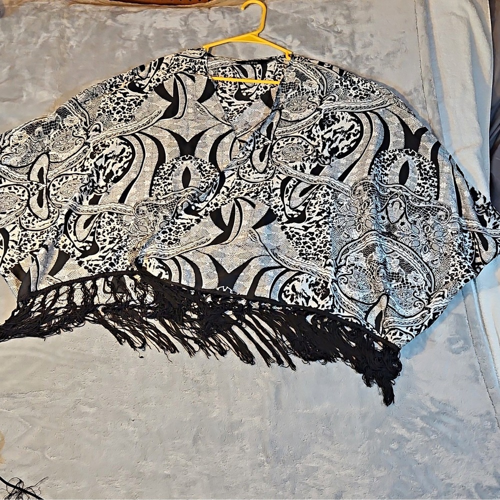 ark & co. Women's Black White Gray Paisley Fringe Shawl Wrap Polyester TJ53786B